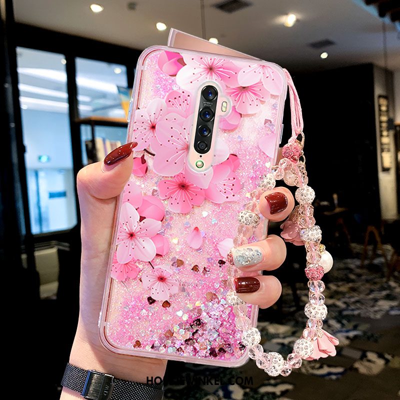 Oppo Reno 2 Hoesje Trend Vloeistof Mobiele Telefoon, Oppo Reno 2 Hoesje Vlinder Bloemen Drijfzand