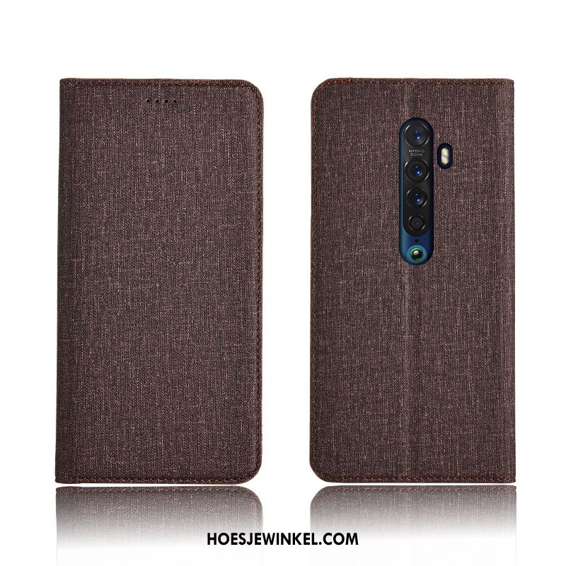 Oppo Reno 2 Z Hoesje Anti-fall Clamshell Hoes, Oppo Reno 2 Z Hoesje Folio Leren Etui Braun