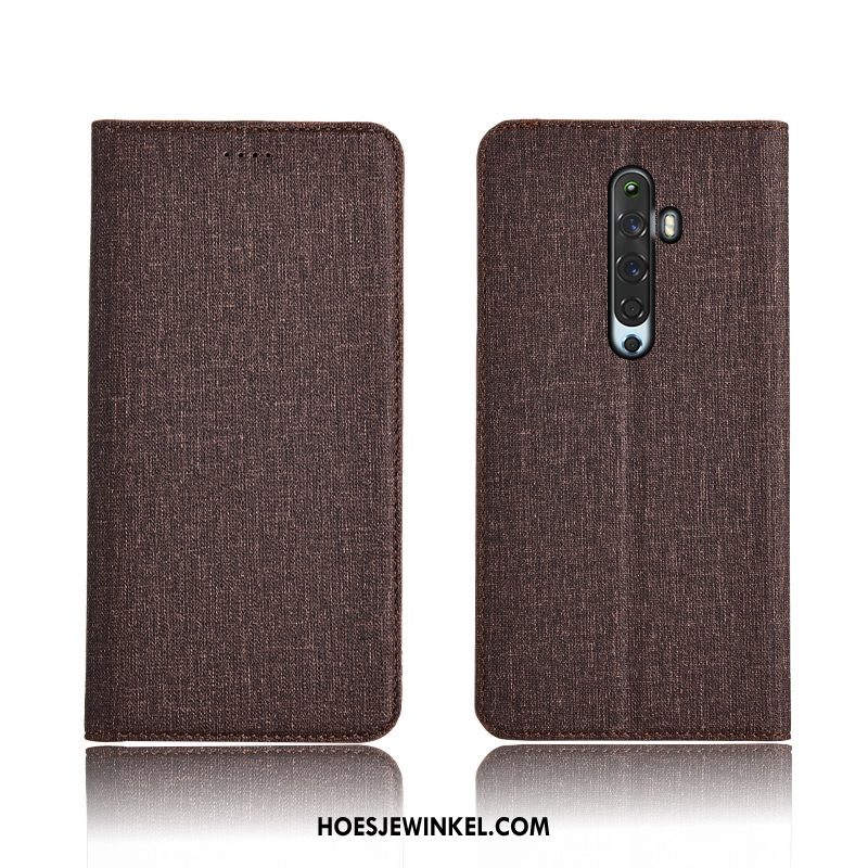 Oppo Reno 2 Z Hoesje Anti-fall Clamshell Hoes, Oppo Reno 2 Z Hoesje Folio Leren Etui Braun