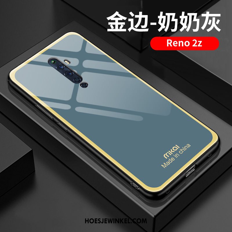 Oppo Reno 2 Z Hoesje Goud Hoes Blauw, Oppo Reno 2 Z Hoesje Glas Net Red