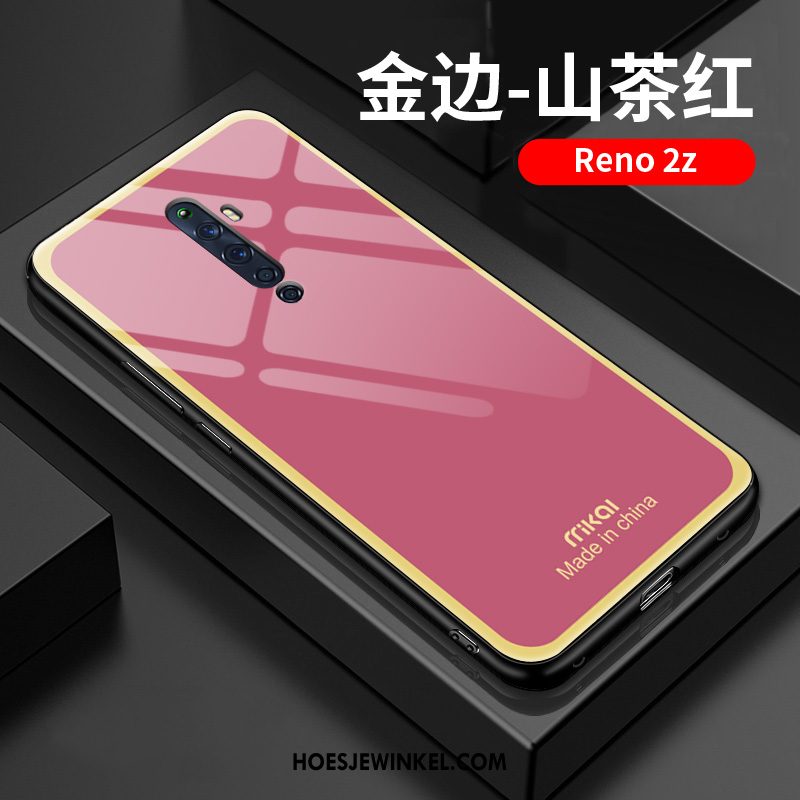 Oppo Reno 2 Z Hoesje Goud Hoes Blauw, Oppo Reno 2 Z Hoesje Glas Net Red