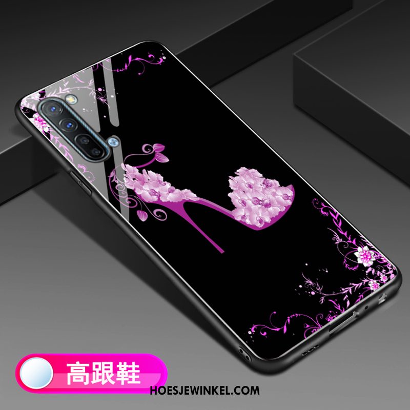 Oppo Reno 3 Hoesje Glas Siliconen Anti-fall, Oppo Reno 3 Hoesje Zacht Zwart