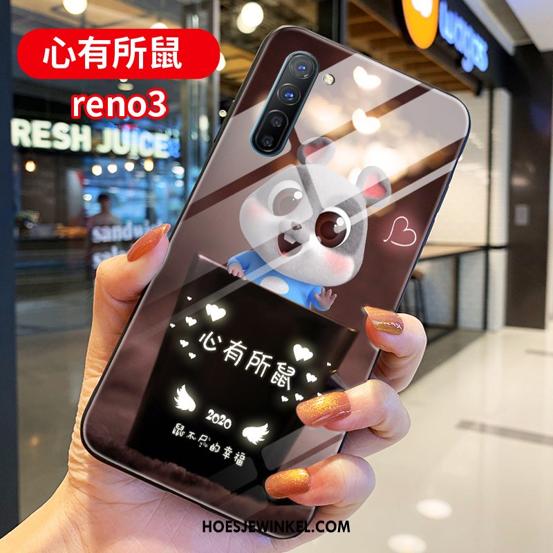 Oppo Reno 3 Hoesje Glas Spotprent Persoonlijk, Oppo Reno 3 Hoesje Rat Bescherming