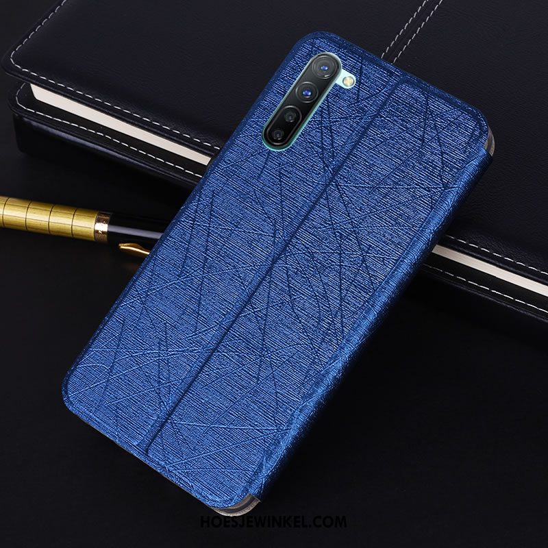 Oppo Reno 3 Hoesje Leren Etui Blauw Hoes, Oppo Reno 3 Hoesje Mobiele Telefoon Folio