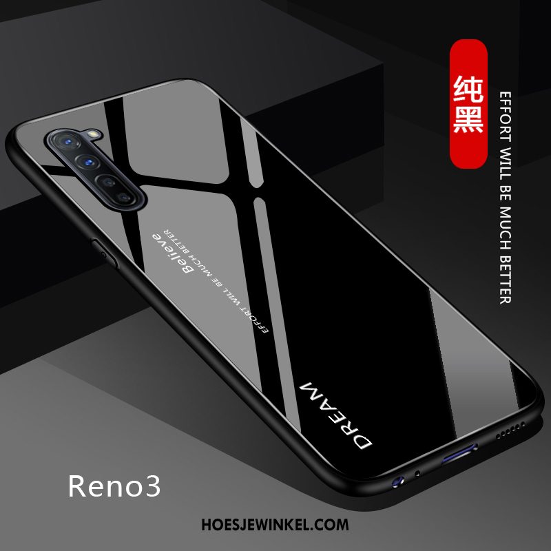 Oppo Reno 3 Hoesje Zwart Hoes Pas, Oppo Reno 3 Hoesje Lovers Effen Kleur