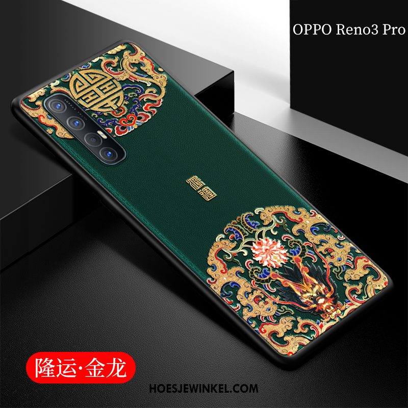 Oppo Reno 3 Pro Hoesje Blauw Reliëf Leren Etui, Oppo Reno 3 Pro Hoesje Zacht Mobiele Telefoon