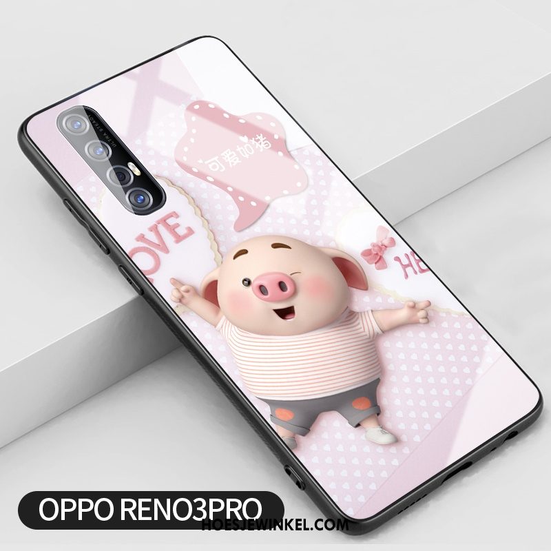 Oppo Reno 3 Pro Hoesje Glas Bloemen Trend, Oppo Reno 3 Pro Hoesje Roze Anti-fall