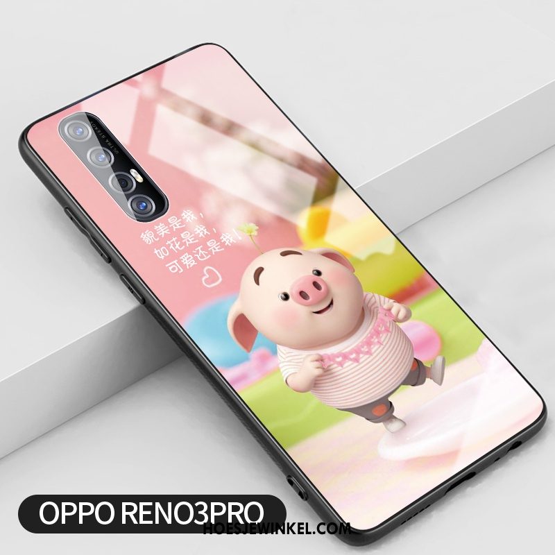 Oppo Reno 3 Pro Hoesje Glas Bloemen Trend, Oppo Reno 3 Pro Hoesje Roze Anti-fall