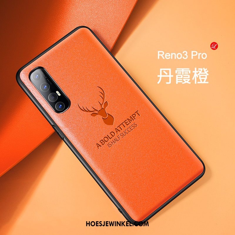 Oppo Reno 3 Pro Hoesje Hoes Echt Leer Siliconen, Oppo Reno 3 Pro Hoesje Scheppend Zacht