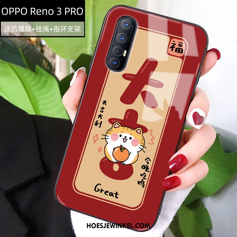 Oppo Reno 3 Pro Hoesje Siliconen Glas Rat, Oppo Reno 3 Pro Hoesje Geel Spotprent