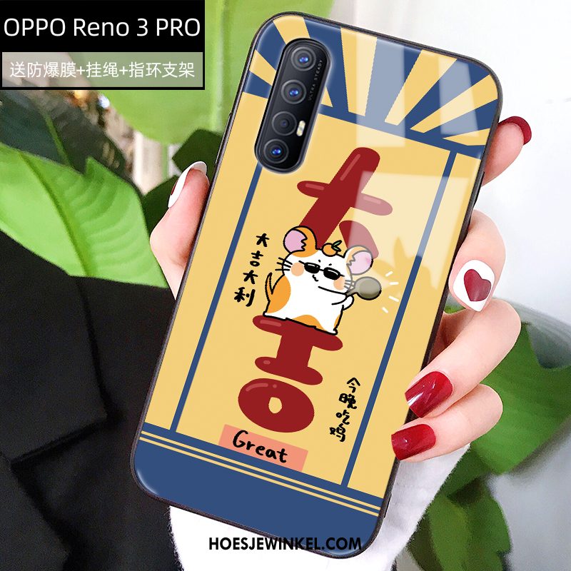 Oppo Reno 3 Pro Hoesje Siliconen Glas Rat, Oppo Reno 3 Pro Hoesje Geel Spotprent