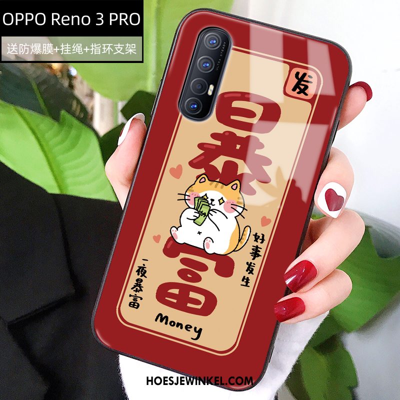 Oppo Reno 3 Pro Hoesje Siliconen Glas Rat, Oppo Reno 3 Pro Hoesje Geel Spotprent