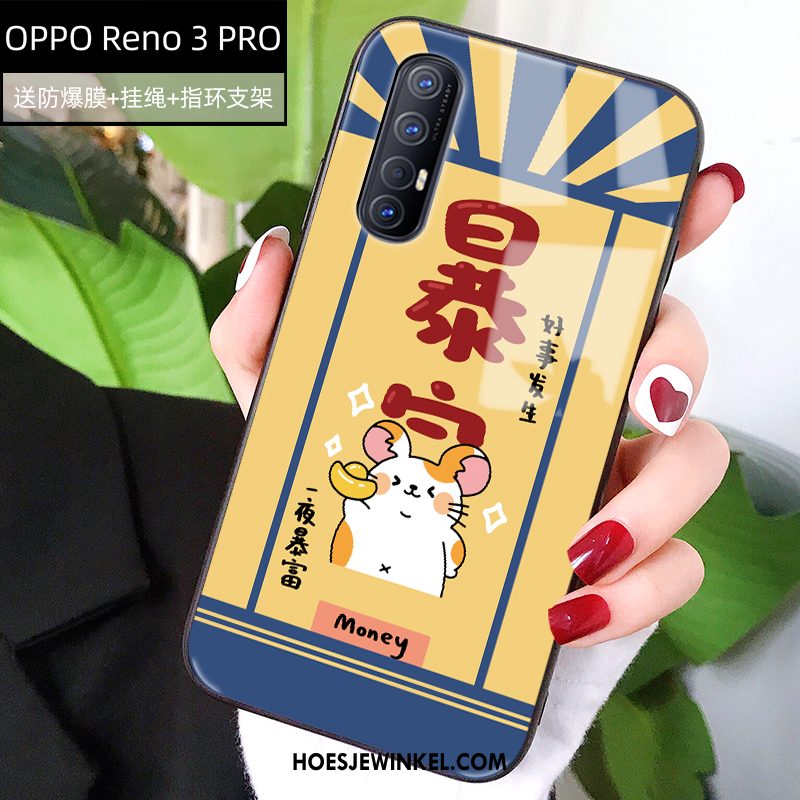 Oppo Reno 3 Pro Hoesje Siliconen Glas Rat, Oppo Reno 3 Pro Hoesje Geel Spotprent