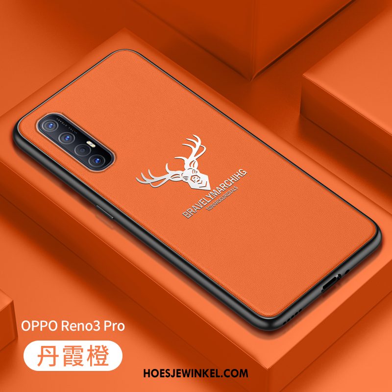 Oppo Reno 3 Pro Hoesje Siliconen Leer Anti-fall, Oppo Reno 3 Pro Hoesje All Inclusive Leren Etui Orange