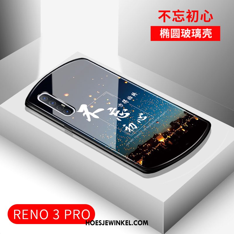 Oppo Reno 3 Pro Hoesje Spiegel High End Donkerblauw, Oppo Reno 3 Pro Hoesje Glas Hoes