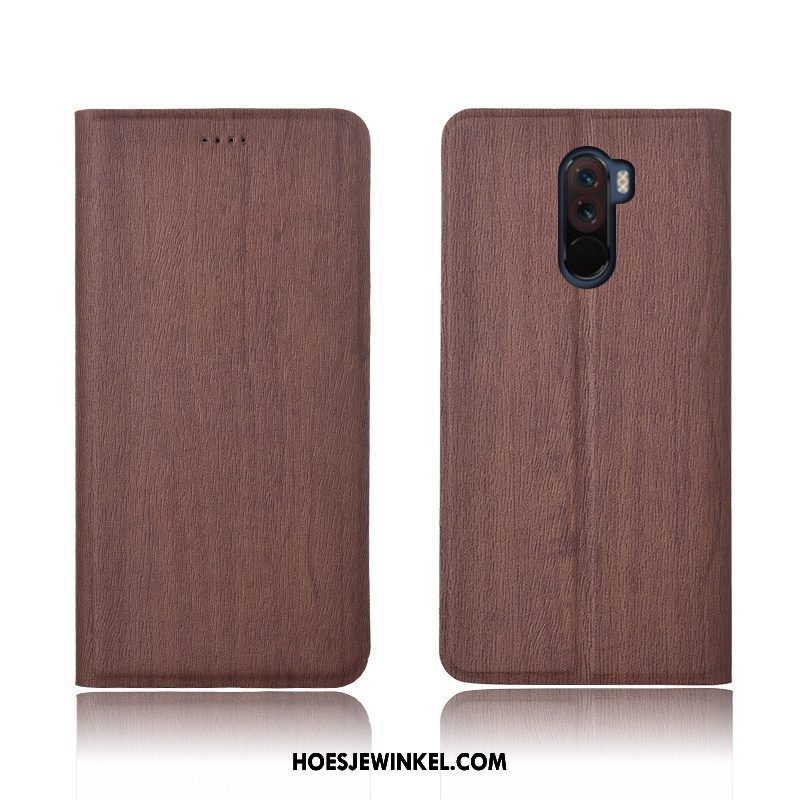 Pocophone F1 Hoesje All Inclusive Hoes Clamshell, Pocophone F1 Hoesje Leren Etui Mini Braun Beige