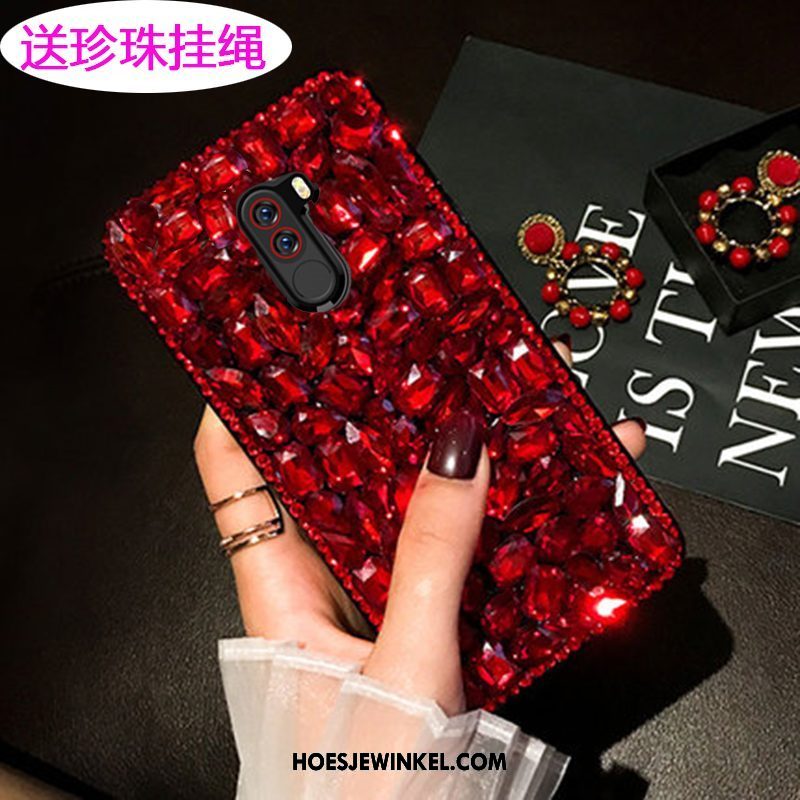 Pocophone F1 Hoesje Bescherming Hoes Mini, Pocophone F1 Hoesje Met Strass Net Red Beige