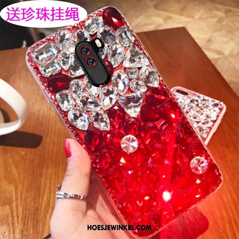 Pocophone F1 Hoesje Bescherming Hoes Mini, Pocophone F1 Hoesje Met Strass Net Red Beige