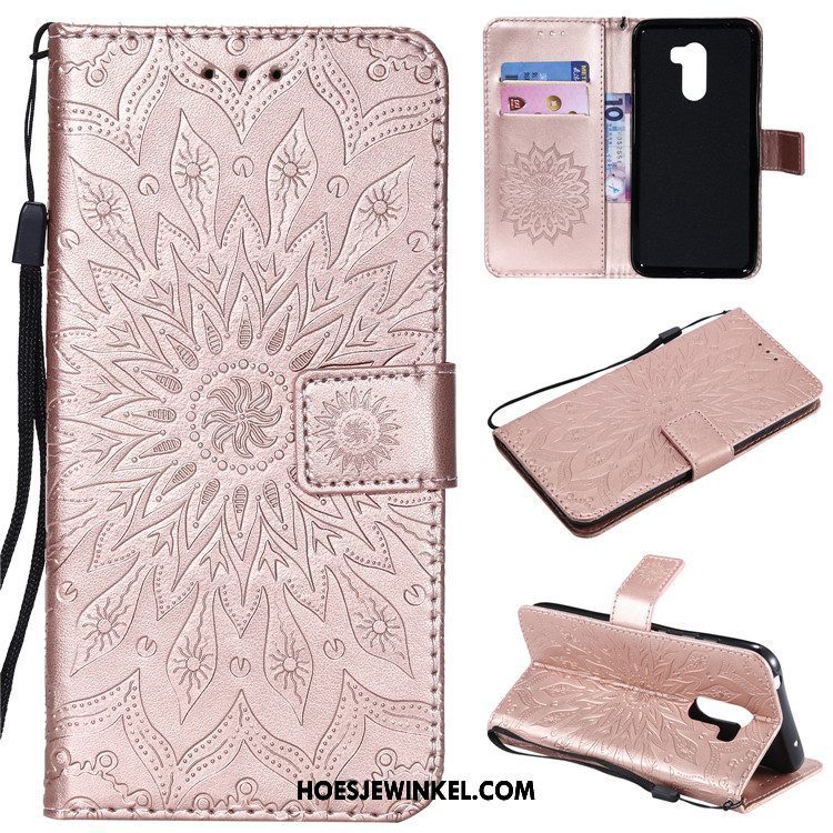 Pocophone F1 Hoesje Folio Bescherming Purper, Pocophone F1 Hoesje Mini Leren Etui Beige