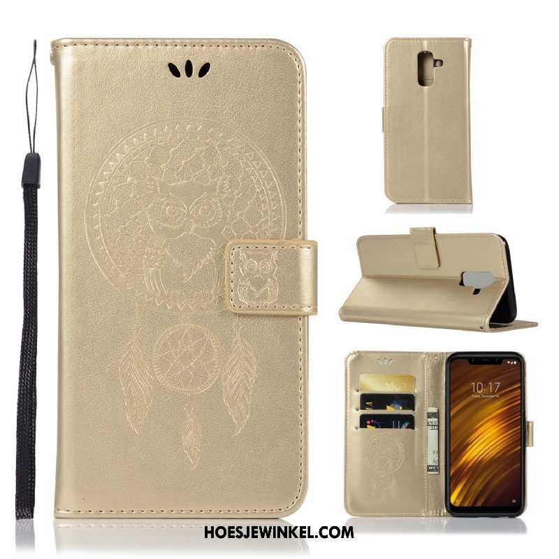 Pocophone F1 Hoesje Goud Vintage Portemonnee, Pocophone F1 Hoesje Leren Etui Mobiele Telefoon Beige