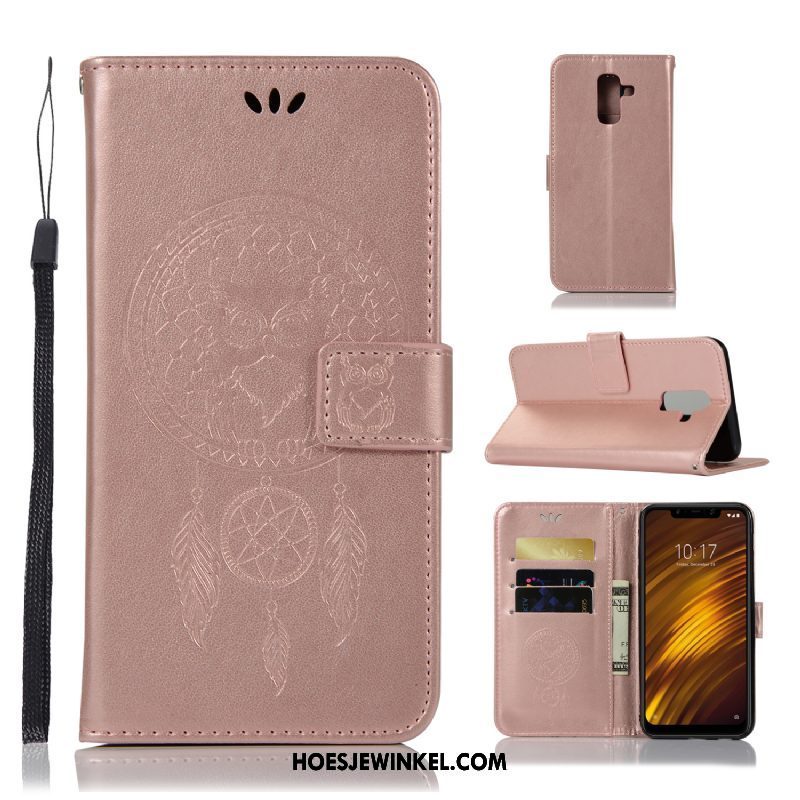 Pocophone F1 Hoesje Goud Vintage Portemonnee, Pocophone F1 Hoesje Leren Etui Mobiele Telefoon Beige