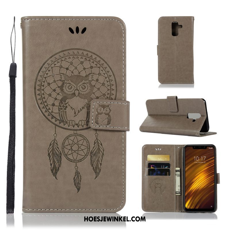 Pocophone F1 Hoesje Goud Vintage Portemonnee, Pocophone F1 Hoesje Leren Etui Mobiele Telefoon Beige