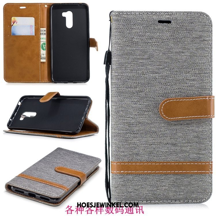 Pocophone F1 Hoesje Mobiele Telefoon Bescherming Denim, Pocophone F1 Hoesje Hoes Leren Etui Beige