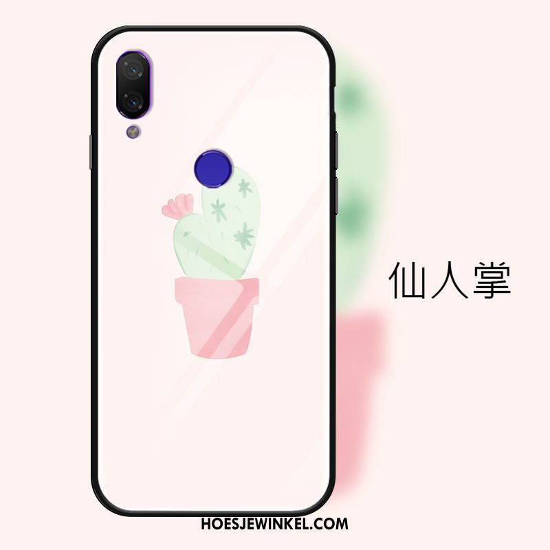 Redmi 7 Hoesje Eenvoudige Gehard Glas Anti-fall, Redmi 7 Hoesje Aardbei Hoes Beige