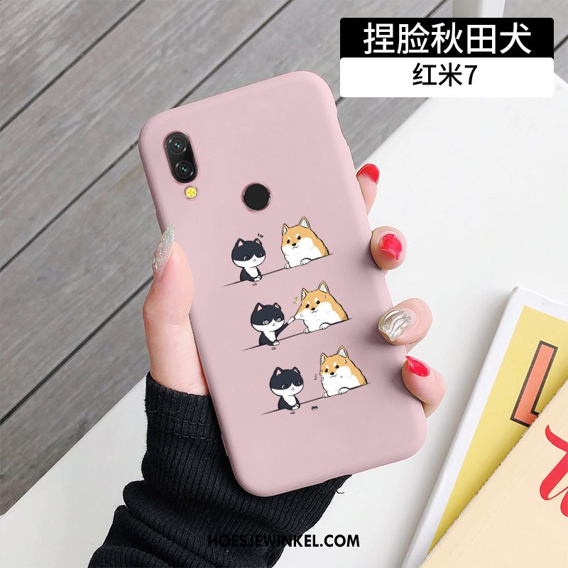 Redmi 7 Hoesje Lovers Net Red Hond, Redmi 7 Hoesje Scheppend Spotprent Beige