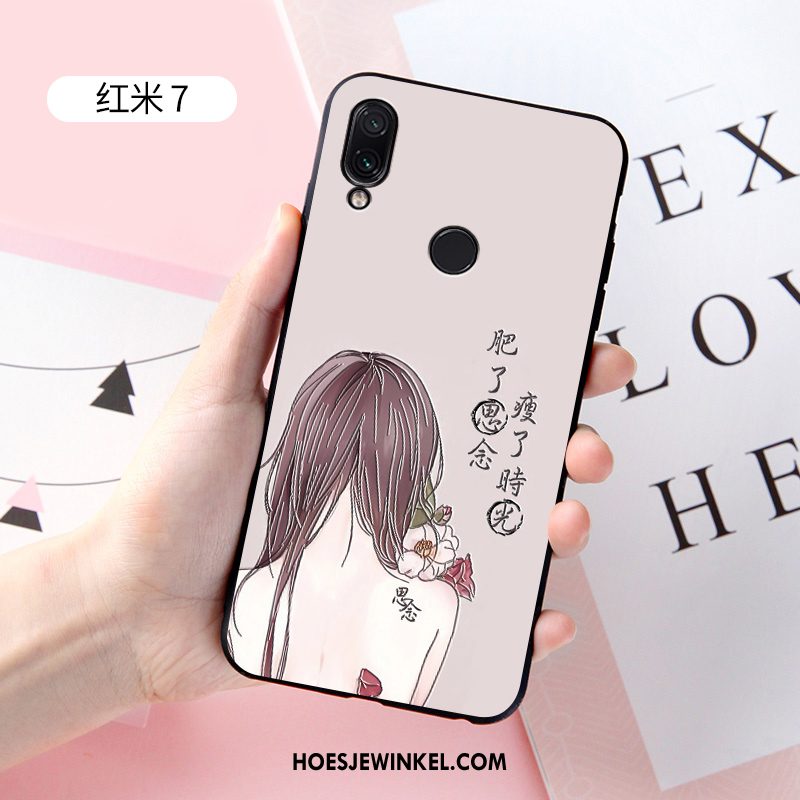 Redmi 7 Hoesje Net Red Zacht Pas, Redmi 7 Hoesje Spotprent Anti-fall Beige