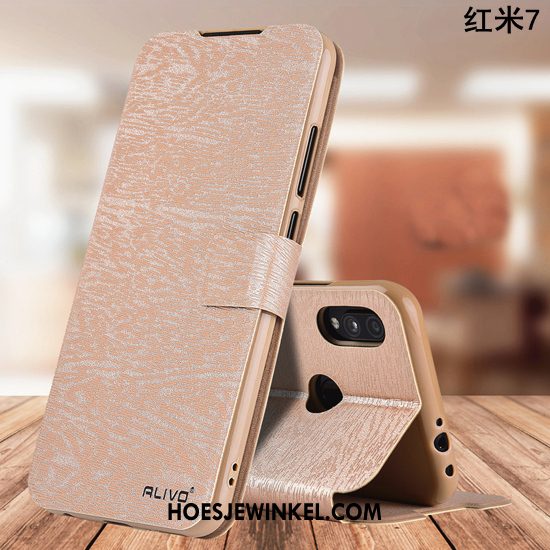 Redmi 7 Hoesje Siliconen All Inclusive Bedrijf, Redmi 7 Hoesje Leren Etui Mobiele Telefoon Beige