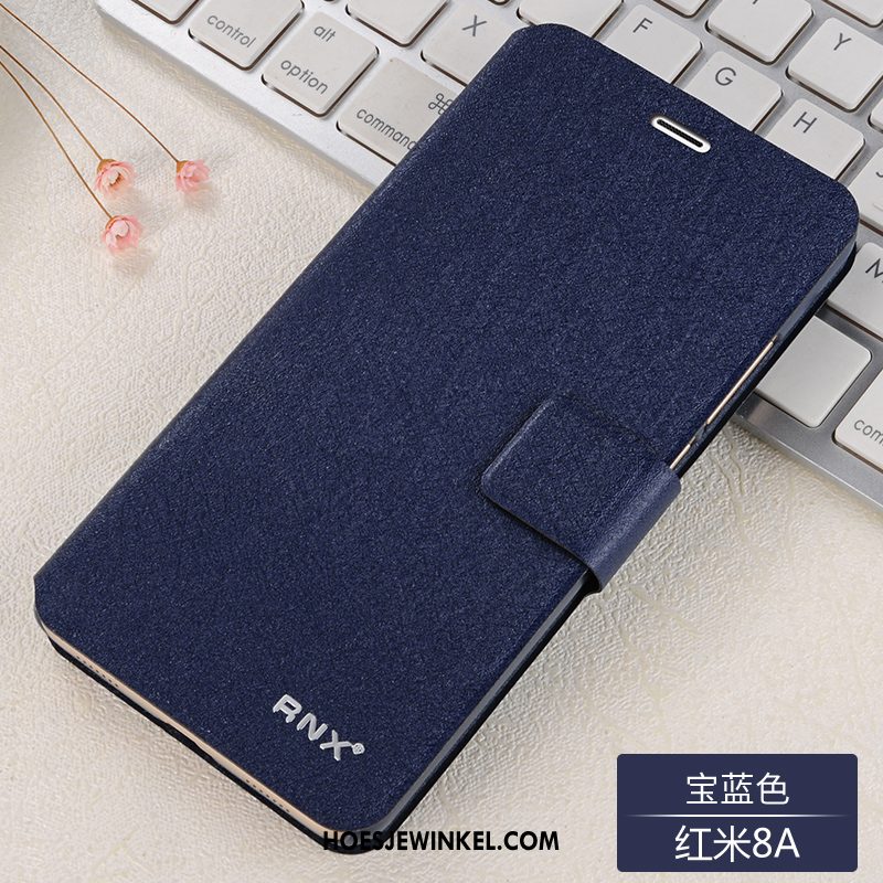 Redmi 8a Hoesje Blauw Folio Bescherming, Redmi 8a Hoesje Mobiele Telefoon Leren Etui Beige