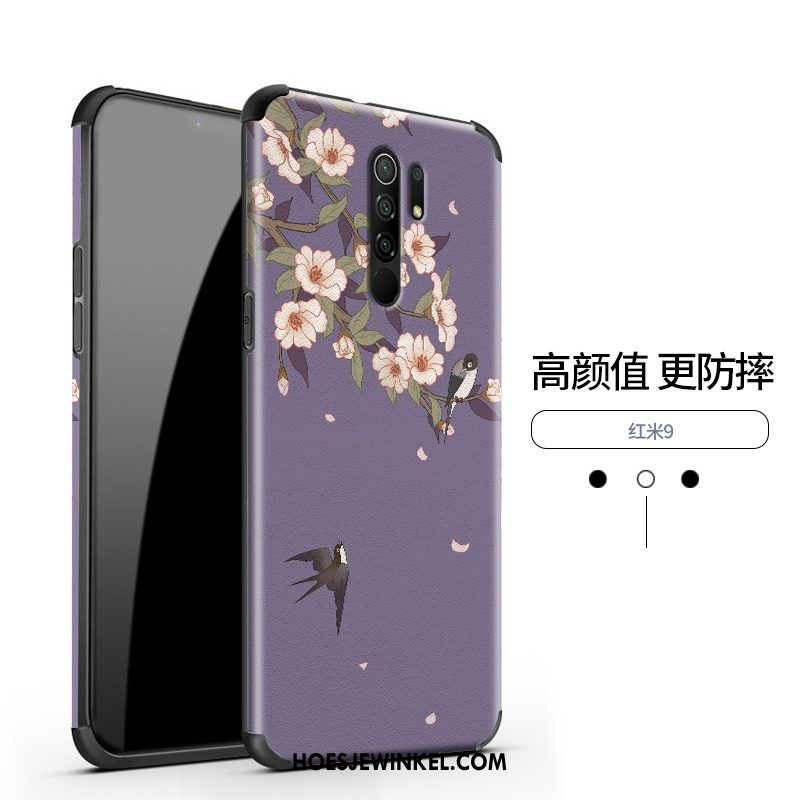 Redmi 9 Hoesje Chinese Stijl Anti-fall Siliconen, Redmi 9 Hoesje Patroon Reliëf Beige