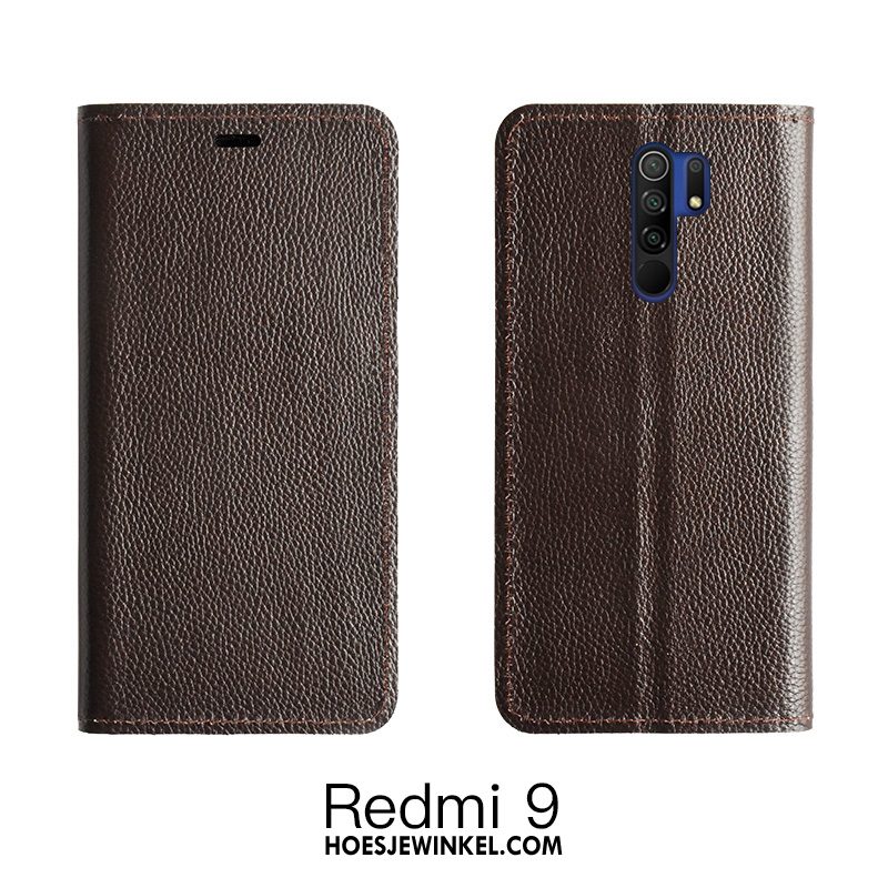 Redmi 9 Hoesje Folio Oranje Anti-fall, Redmi 9 Hoesje Koe Hoes Beige