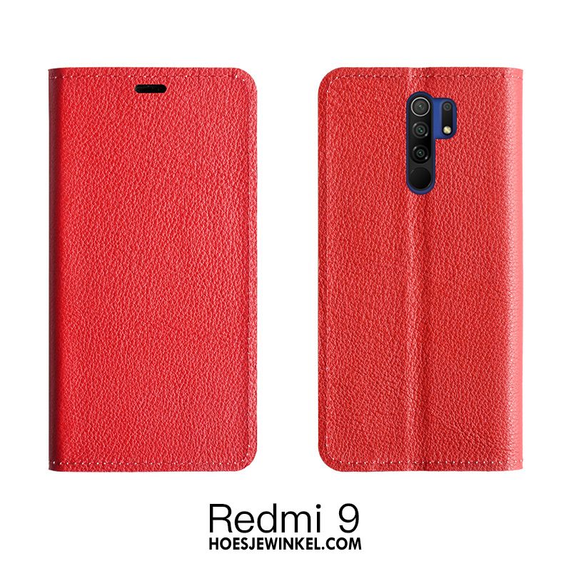 Redmi 9 Hoesje Folio Oranje Anti-fall, Redmi 9 Hoesje Koe Hoes Beige