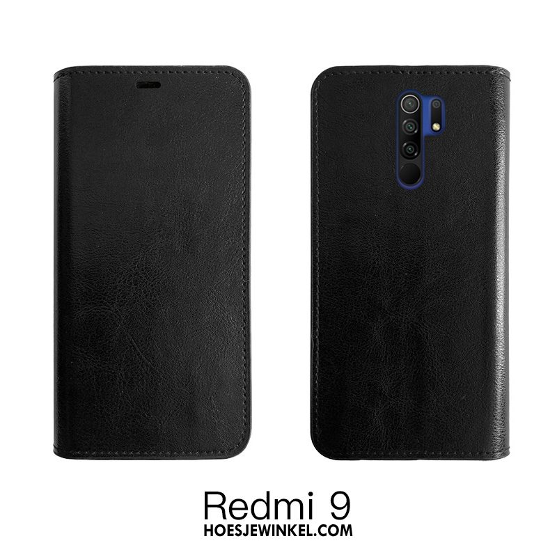 Redmi 9 Hoesje Mobiele Telefoon Leer Folio, Redmi 9 Hoesje Echt Leer Bedrijf Beige