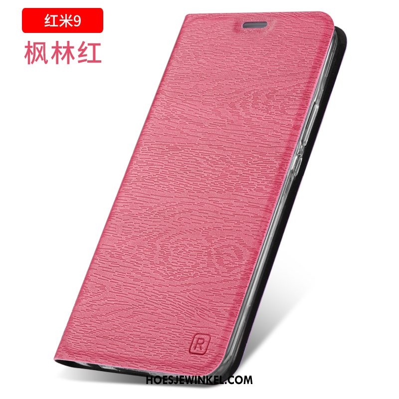 Redmi 9 Hoesje Zacht Siliconen Donkerblauw, Redmi 9 Hoesje Leren Etui Bescherming Beige