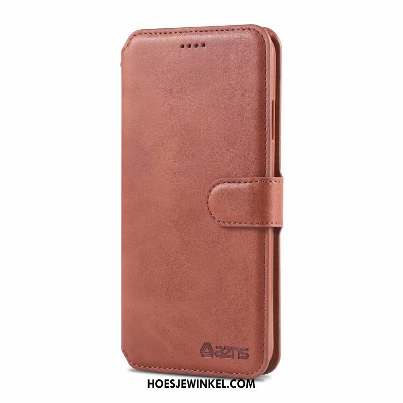 Redmi Note 6 Pro Hoesje Mobiele Telefoon Kaart Folio, Redmi Note 6 Pro Hoesje Leren Etui Portemonnee Beige