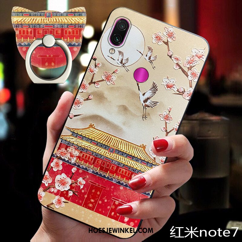 Redmi Note 7 Hoesje Siliconen Vintage Zacht, Redmi Note 7 Hoesje Trendy Merk Mobiele Telefoon Beige