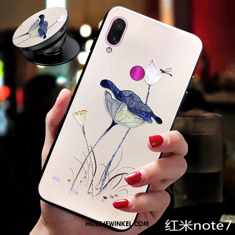 Redmi Note 7 Hoesje Trendy Merk Siliconen Bloemen, Redmi Note 7 Hoesje Mini Lichte En Dun Beige