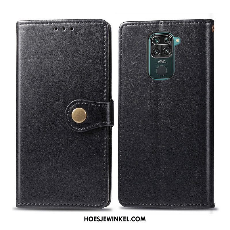 Redmi Note 9 Hoesje Rood Folio Eenvoudige, Redmi Note 9 Hoesje Effen Kleur Leren Etui Braun Beige