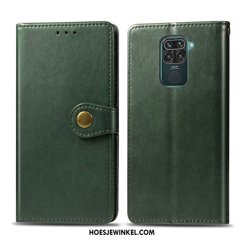 Redmi Note 9 Hoesje Rood Folio Eenvoudige, Redmi Note 9 Hoesje Effen Kleur Leren Etui Braun Beige