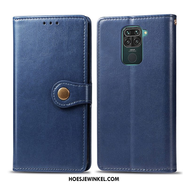 Redmi Note 9 Hoesje Rood Folio Eenvoudige, Redmi Note 9 Hoesje Effen Kleur Leren Etui Braun Beige