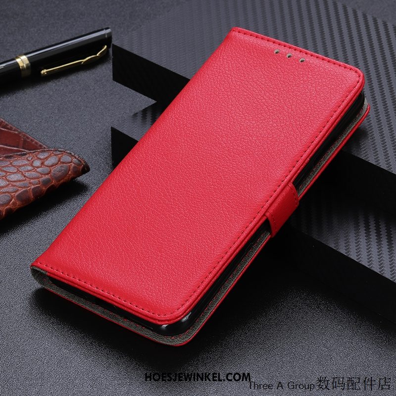 Redmi Note 9 Pro Hoesje Leren Etui Purper Rood, Redmi Note 9 Pro Hoesje Folio Kaart Beige