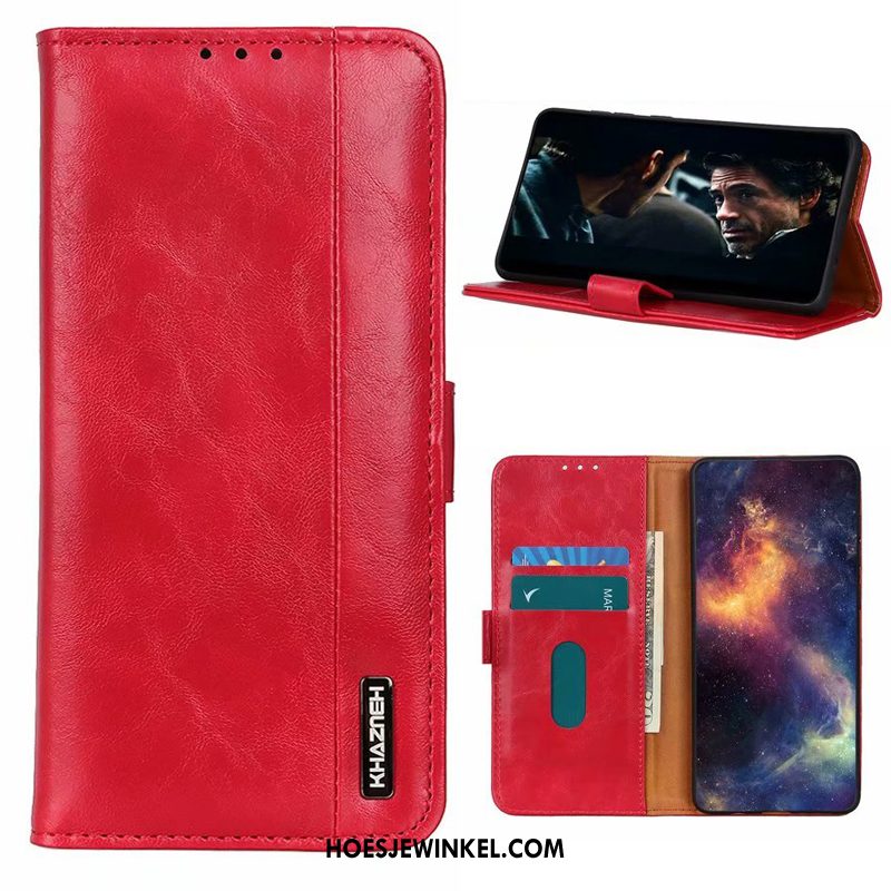 Redmi Note 9 Pro Hoesje Rood Leren Etui Bedrijf, Redmi Note 9 Pro Hoesje Anti-fall Bruin Beige