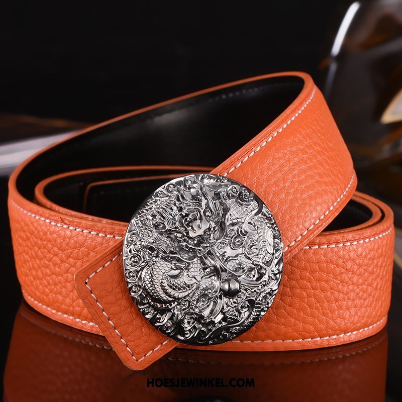 Riemen Heren Echt Leer Riem Dragon Patroon, Riemen Alle Wedstrijden Mannen Orange Silber