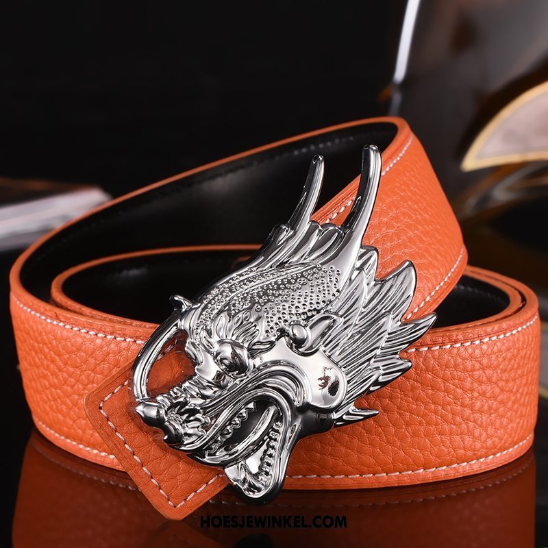 Riemen Heren Echt Leer Riem Dragon Patroon, Riemen Alle Wedstrijden Mannen Orange Silber