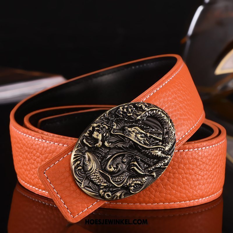 Riemen Heren Echt Leer Riem Dragon Patroon, Riemen Alle Wedstrijden Mannen Orange Silber