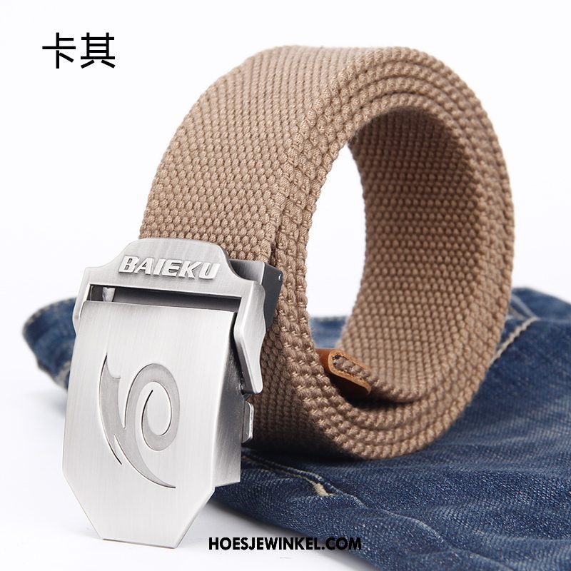 Riemen Heren Riem Mannen Casual, Riemen Canvas Automatische Aftrek Khaki