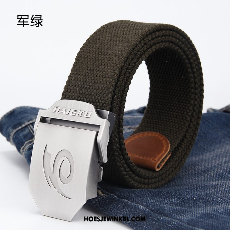 Riemen Heren Riem Mannen Casual, Riemen Canvas Automatische Aftrek Khaki